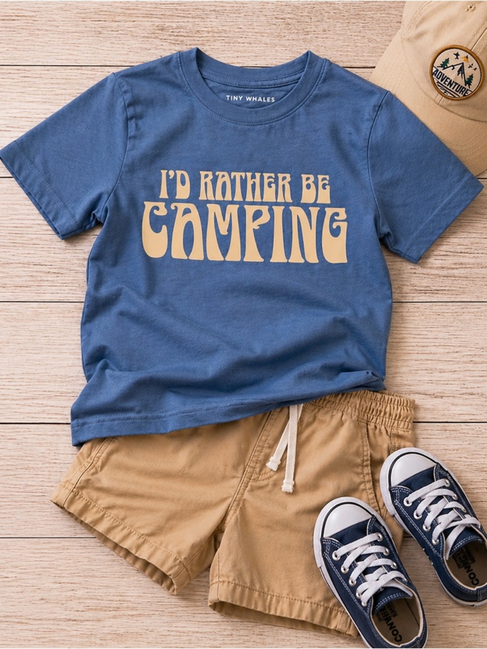 Tiny Whales Boys Graphic Tee Size 5 Blue “I’d Rather Be Camping” Shirt NWT